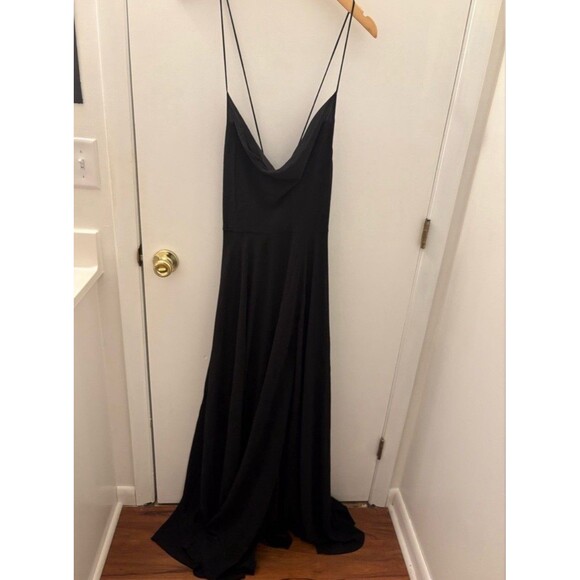 Lulus Romantically Speaking Black Cowl Lace-Up Maxi Dress Size Medium NWT Formal - Picture 2 of 9